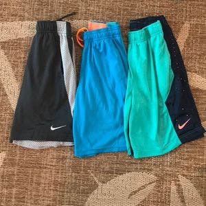 3 pairs of boys Nike dry fit and Adidas shorts
